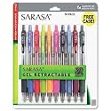 Zebra Sarasa Gel Retractable Roller Ball Pen, Medium, Transparent Barrel, 10 Assorted Ink Colors, 10 per Pack (46881)