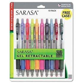 Zebra Sarasa Gel Retractable Roller Ball Pen, Medium, Transparent Barrel, 10 Assorted Ink Colors, 10 per Pack (46881)