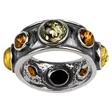 Natural Multicolor Amber Sterling Silver Round Stone Magic Look Ring