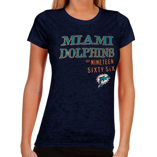 Miami Dolphins Ladies Shotgun Shine Burnout T-Shirt - Navy Blue (Medium)
