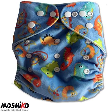 Reusable and Washable Pocket Baby Cloth Diaper Nappy by Moshiko (1 Diaper Cover + 1 FREE Insert) - All in One Size with Adjustable Snaps Fits Babies from Newborn thru Toddlers!