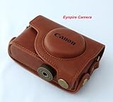 Leather Camera Case Bag w/Strap for Canon Powershot S95 -BROWN