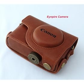 Leather Camera Case Bag With Strap for Canon Powershot S95-BROWN
