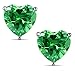 FANTOM 925 Sterling Silver Cubic Zirconia Green Simulated Emerald Heart Stud Earrings 2.00 Carat Total