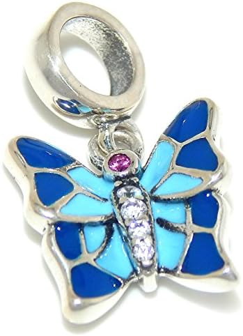 925 Sterling Silver Dangling "Blue Butterfly w/ CZ" Charm Bead