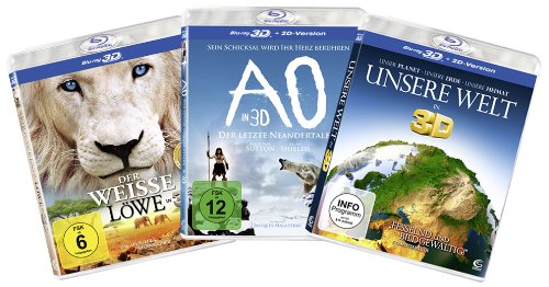 Die 3D-Family-Box - Boxset mit 3 3D-Superhits für die ganze Familie (Der weiße Löwe, AO - Der letzte Neandertaler, Unsere Welt) [Blu-ray]