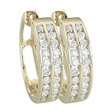 14K Yellow Gold 1 ct. Two Row Channel Set Diamond Huggie Earrings