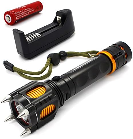 GEBANG 2500 Lumens 5 Modes CREE XML T6 LED Portable Zoomable Tactical Flashlight with Rechargeable Battery and Charger, Adjustable Focus, Water Resistant Lighting Lamp Torch, Four Attack Heads Shock Knife For Hiking, Camping, Emergency,Outdoor Sport