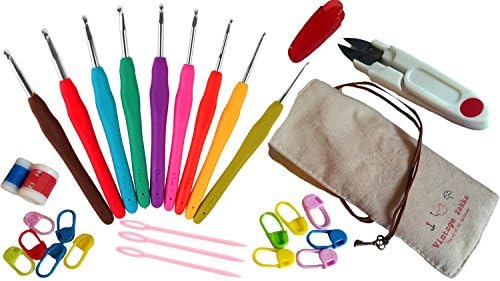 28 pc. Ergonomic Crochet Hook Kit- 9 Hooks (2-6mm), Accessories, Learn Crochet eBook on DVD, Organizer Bag