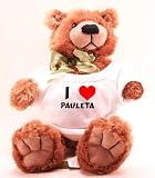 Plush Teddy Bear (Molasses) with I Love Pauleta (first name/surname/nickname)