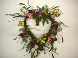 17 Inch Butterfly and Wildflower Heart Shaped Front Door Wreath