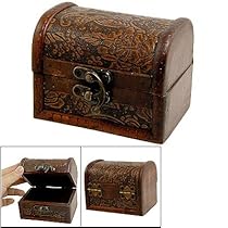Rosallini Antique Style Flower Carved Rotatable Closure Wooden Jewelry Box