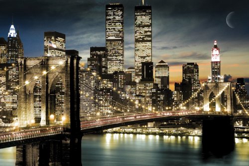 1art1 Empire 173010 New York - Night und Moon - Skyline Poster - 91.5 x 61 cm