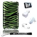 Unique Premium HardShell Durable Zebra Snap On Case For Apple iPod Touch iTouch 2G 2nd Gen Generation 8GB 16GB 32GB and for New iPod Touch 3G 3rd Gen 32GB 64GB + 3 in 1 Combo kit includes a Retractable USB Cable, Home and Car Charger + Includes iTouch Screen Protector Guard + includes a 4-inch eBigvalue Determination Hand Strap (Green Zebra)