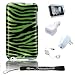 New Shinny Zebra Crystal Snap Case For Apple iPod touch 8 GB (2nd Generation) OLD MODEL + 3 in 1 Combo kit includes a Retractable USB Cable, Home and Car Charger + Includes iTouch Screen Protector Guard + includes a 4-inch eBigvalue Determination Hand Strap (Green Zebra)