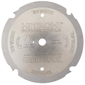 Click here to buy Hitachi 18008 HardiBlade 7-1 4-Inch 4 Tooth PCD Fiber Cement Saw Blade with 5 8-Inch and... by Hitachi.