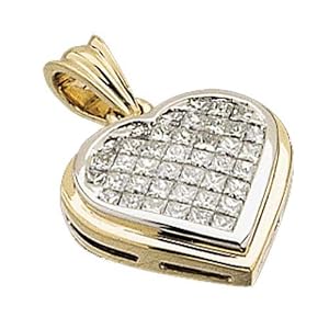 Two Tone Diamond Checkered Heart Pendant
