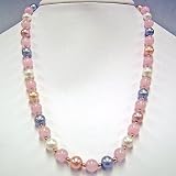 18" Multicolor White, Pink, Peach, and Gray Freshwater Pearl, Rose Quartz & 14Kt Yellow Gold Bead Necklace in Gift Box