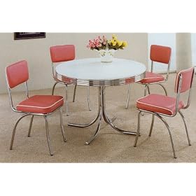 5pc White & Chrome Retro Round Table & Rose Chairs Set