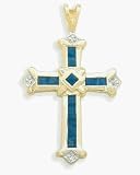 Ladies Religious Genuine Sapphire and Diamond Cross Pendant with 16 Chain