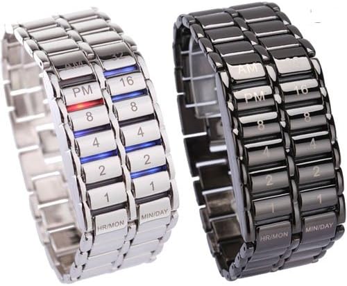 Men's Carbonized Steel Binary LED Wrist Watch