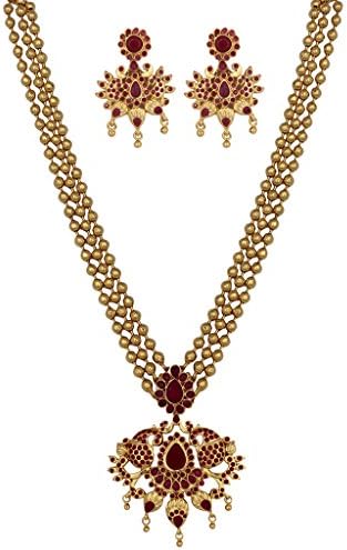 Sthrielite Gold Plated Ruby Stone Necklace Set