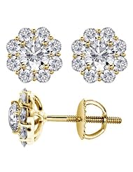 1.90 CT TW Briliant Cut Diamond Cluster Stud Earrings in 18k Yellow Gold