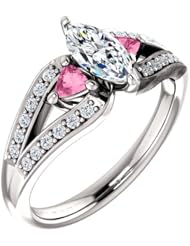 10K White Gold Marquise Cut Diamond and Pink Sapphire Ring -- LIFETIME WARRANTY