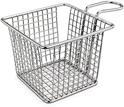SB006 Stainless Steel Square Fryer Basket, Present Fried Food/Chips, Restaurant Table Serving, 2 Pcs
