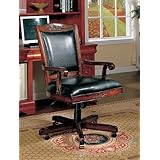 Coaster Traditional Style Office Chair, Black Leather and Cherry Finish Wood
