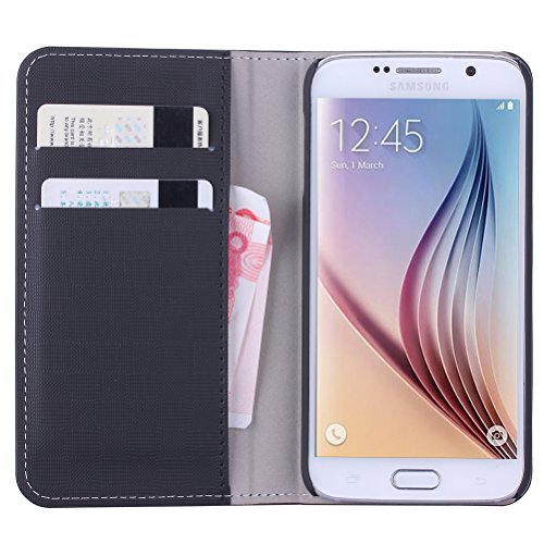 WAWO Samsung Galaxy S6 Case, PU Leather Wallet Flip Cover Case with Credit Card ID/Pocket Money Slot for Samsung Galaxy S6 - Black