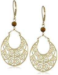 18k Yellow Gold Plated Sterling Silver Tiger Eye Dangle Earrings