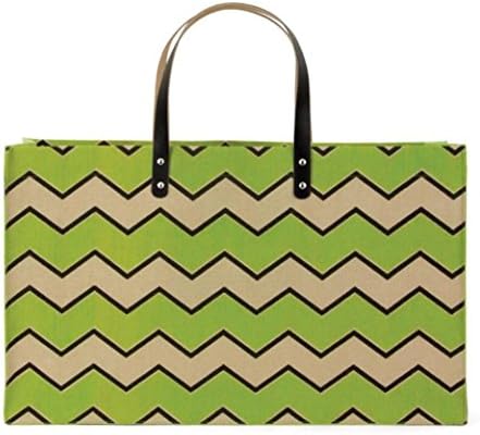 Fashion Jute Shopper Tote Bag~Green Black Natural Chevron Print~Beach Bag