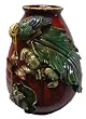 Red vase with bird and lotus flower - hand glazed ceramic