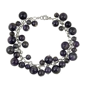 Stainless Steel and Dog Tooth Amethyst Bobble Bracelet, 7.5"