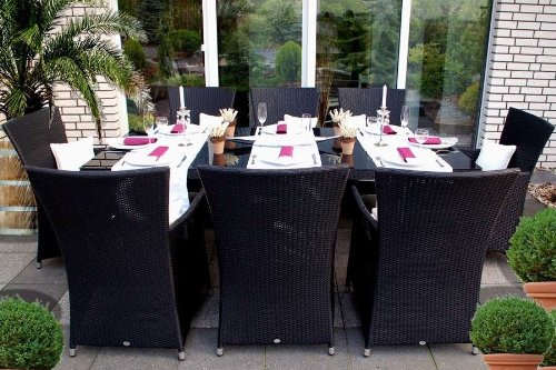 Sitzkombination ‘PALERMO’ Tisch 200×100cm/8 Stühle inkl. Kissen, Rattan schwarz