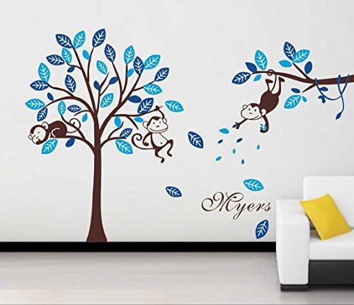 Removable Lovely Monkey Playing on Tree Branch Nursery Wall Decal Sticker Mural Decor for Children Room