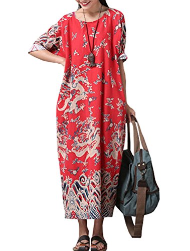 Minibee Women's Dragon Print Pattern Clothing Red-half sleeve, Red-half sleeve, One Size