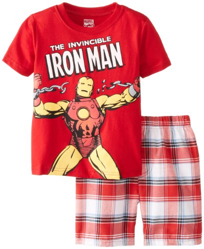 Marvel Comics Ironman Boys 2-7 Plaid Short Set