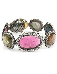18kt Gold 3.96cts Pave Diamond Chain Bracelet 75.28cts Gemstone Fashion Party Jewelry