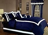 7Pcs Full Hotel Duvet Cover Set Navy and White
