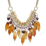 Beaded Dangle Bib Necklace - Goldtone