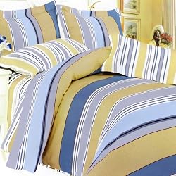 Blancho Bedding - [Golden Blue Stripes] Luxury Bed In A Bag Combo 300GSM
