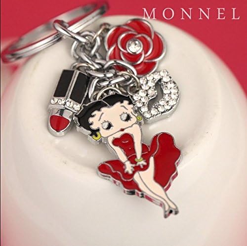 Z254-E Brand New Red Betty Boop Lip Stick Rose Kiss Charms Keychain