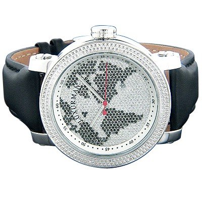 Luxurman Watches World Map Mens VS Diamond Watch .18ct
