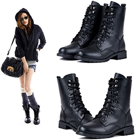 Czluo Women Ankle Booties Military Combat Boots Lace Up Cowboy Fashion Dress Shoes l_f 7936 Black 6