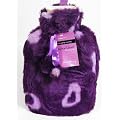 Hot Water Bottle with Plush Cover - Purple with Pink Jacquard Hearts