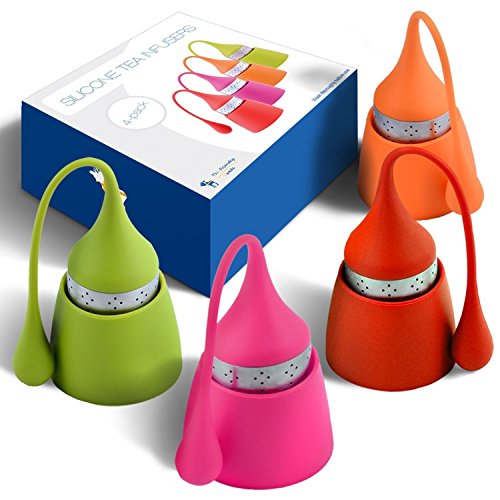 The Friendly Swede Silicone Tea Infuser, Set of 4 Strainers - Drip Tray included (Mix)