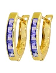 14k Gold Hoop Huggie Hoop Earrings with Genuine Tanzanites