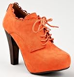 Qupid PUFFIN-34 Lace Up Ruffle Oxford Platform Chunky High Heel Ankle Bootie Boot